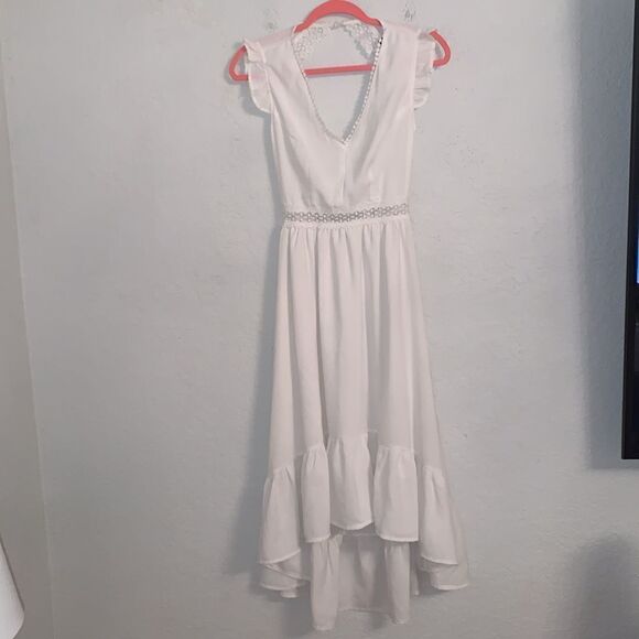 Maxi Dress Ruffle Crochet Open Back by Shein Size XS - Picture 1 of 12
